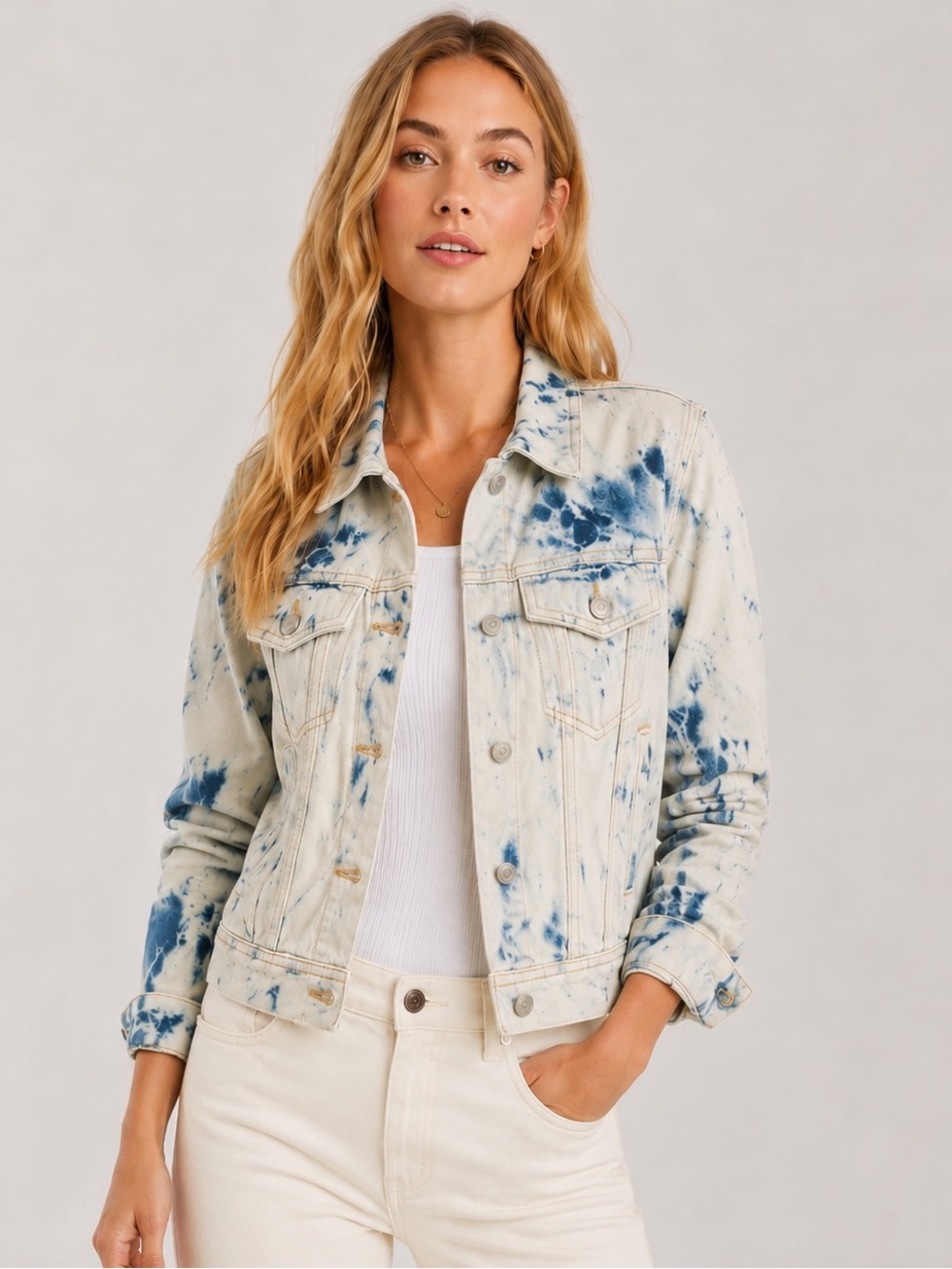 Free People We The Free Rumors Denim Jacket Tie Dye size Small - Picture 1 of 7